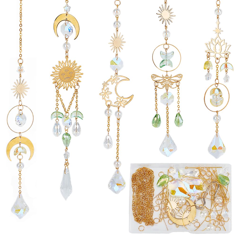 Kit Attrape-Soleil Cristal et Verre Boîte DIY 5 Ensembles Lune Étoile