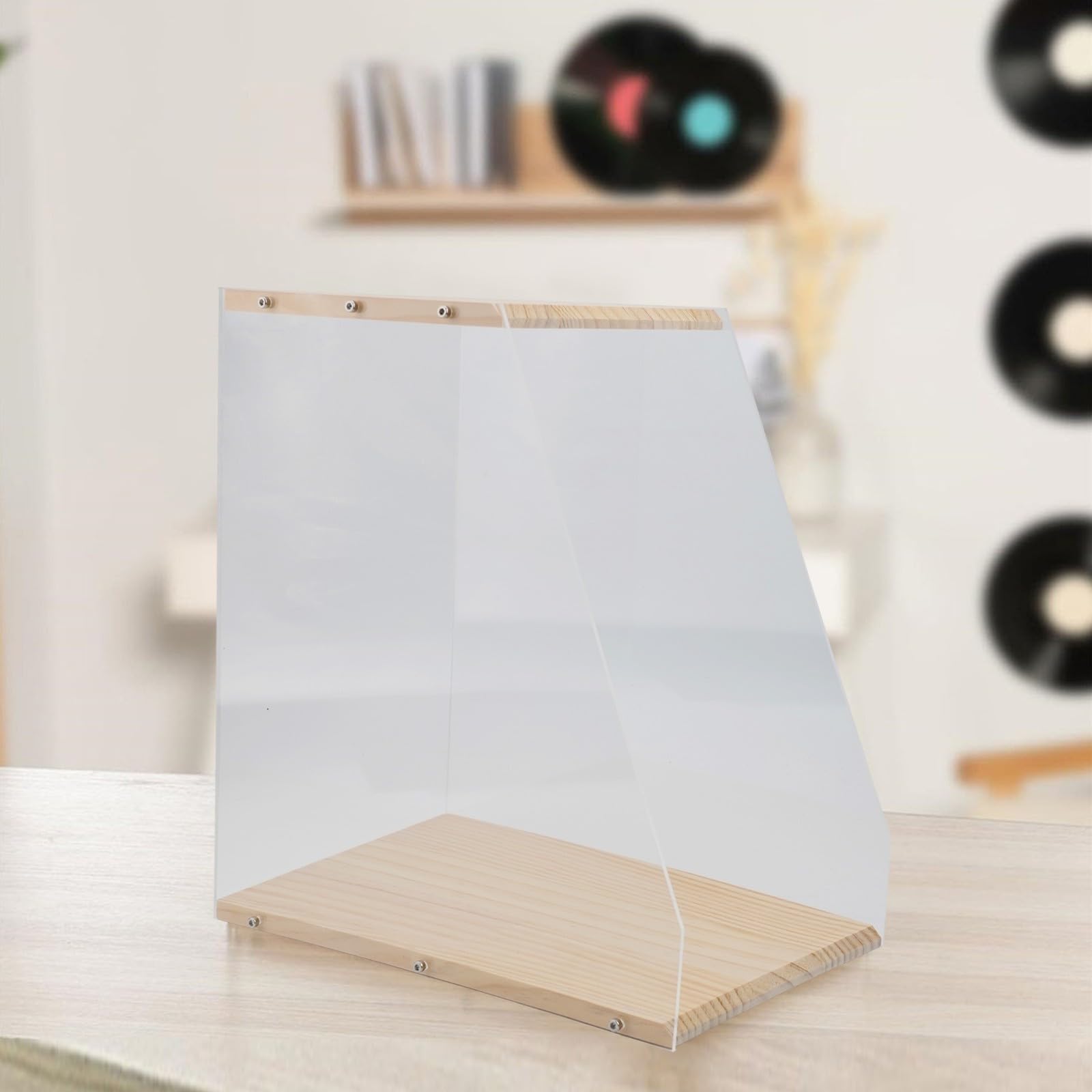 ZYWUOY Contenitore per dischi in vinile in legno massello con inserti in acrilico trasparente