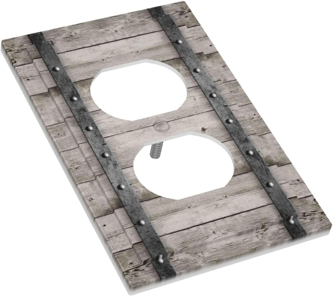 Decorative Outlet Covers with Vintage Gray Oak Wood Barrel with Iron Bands Design 1 Gang Duplex Light Switch Cover Plate Unique Wall Plates Switchplate Cover for Farmhouse Home Decor image 3