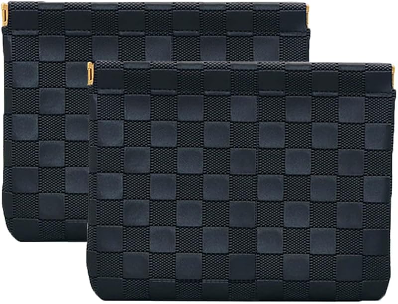 FeciFeco Estojo de maquiagem em couro com fechamento magnético, preto L-Black, Pacote com 2