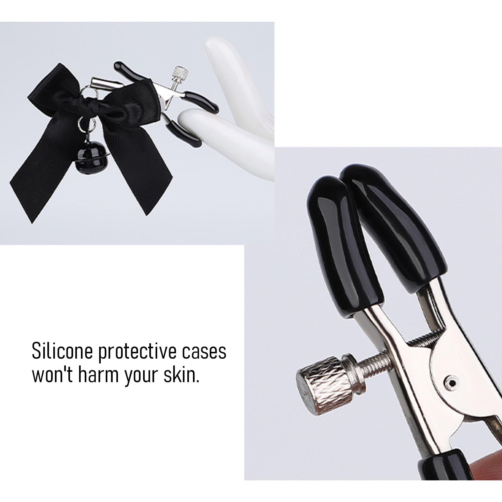 Pinze per Capezzoli Regolabili in Acciaio Inossidabile con Campanellini – Clip Decorativi a Forma di Fiocco, Accessori di Stimolazione con Pressione Regolabile per Donne e Coppie