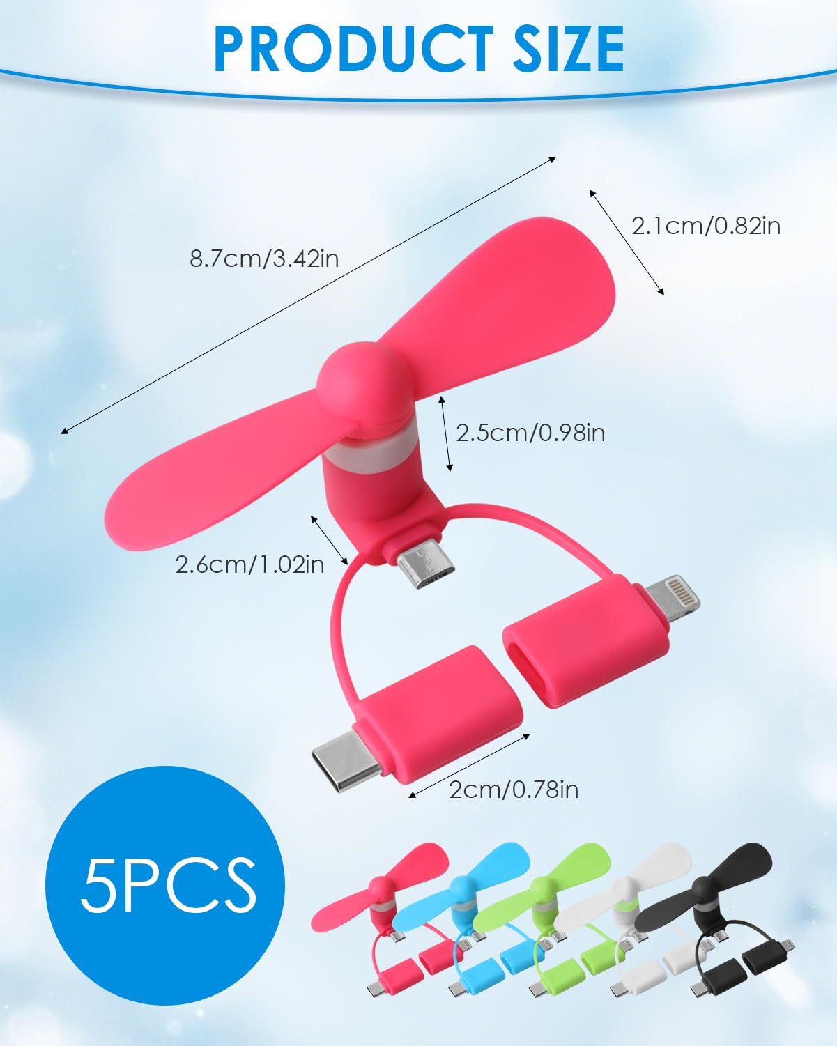 5pcs Mini Ventilateurs USB 3 En 1 Portable - Silencieux Pour IPhone Android - Rafraîchissement Été