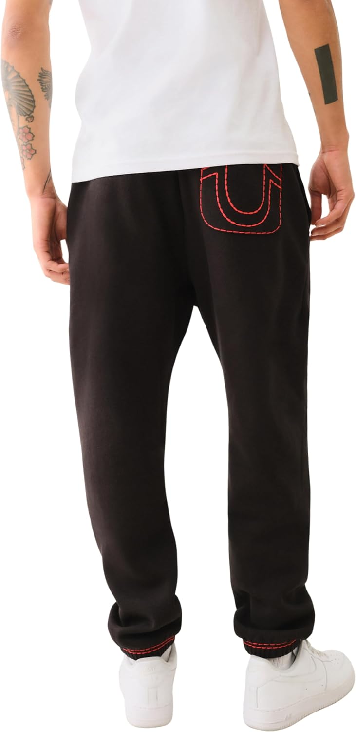 True Religion Men's Super T Joggers - Jet Black | Regular Fit Sweatpants with Contrast Stitching - Image 5