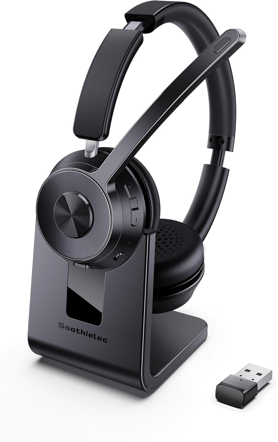 Soothielec Bluetooth Headset, Kabelloses Headset mit Mikrofon mit Geräuschunterdrückung, bestes Headset mit Mikrofonstummschaltung und USB-Dongle für PC/Computer/Laptop/Handys/Fernarbeit/Call Center