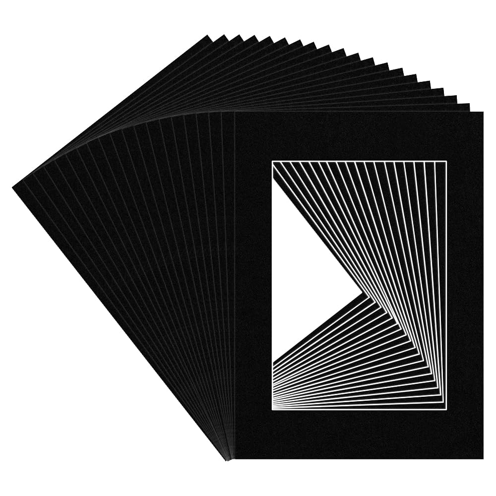 Procut Global 7x5" Black Picture Mounts for Frames - Fits 5x3.5" Aperture Size - Precision Cut Cardboard Photo Mounts - Mat Board for Prints, Artwork & Paintings - Pack of 20