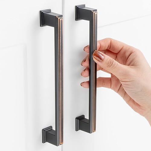 Vista 75 de Paquete de 10 tiradores de gabinete de 6-1/4 pulgadas, tiradores negros mate para gabinetes, accesorios de cocina negros para gabinetes, cajones