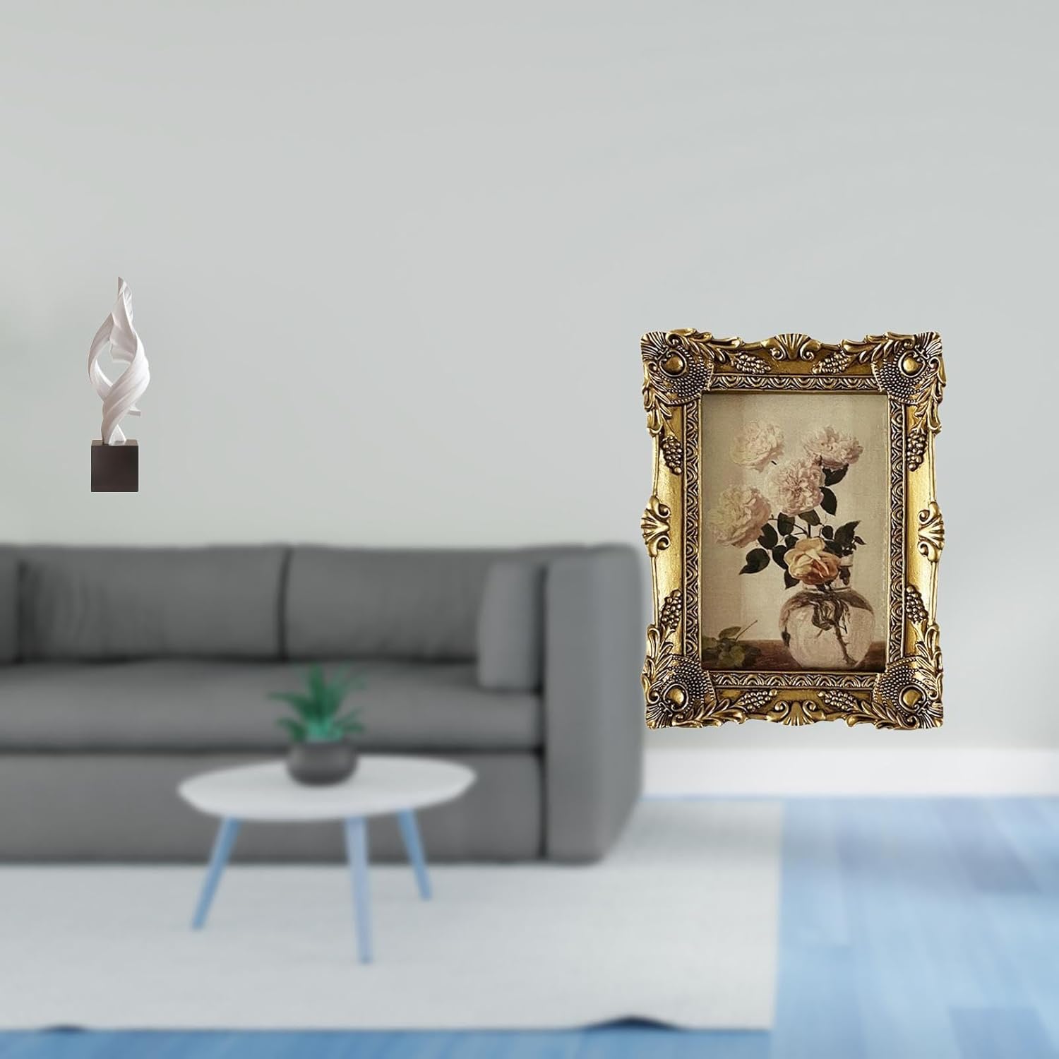 Fenteer Abstract Art Statue Resin Sculpture Picture Frame Ornate Baroque Frame Tabletop Photo Frame Handcrafted Resin Suitable for Gift Giving Home Decoration