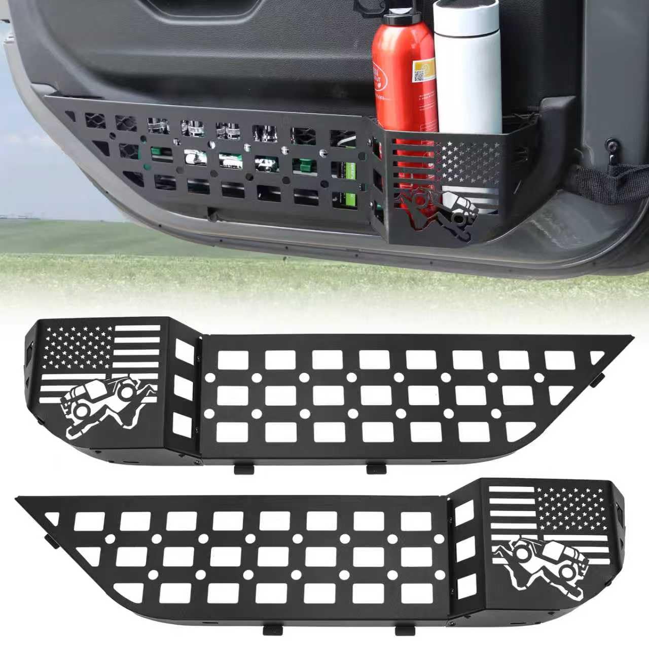 HOCHO Pasuje do kieszeni do przechowywania drzwi Jeep, ulepszona +40% miejsca do przechowywania, aluminiowa przestrzeń do przechowywania drzwi wejściowych, pasuje do akcesoriów Jeep Wrangler JL, JLU