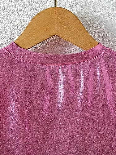 Verdusa Girl's Metallic Crop Tee Top Short Sleeve Round Neck Neon Shirts Party Costume Concert Outfits4