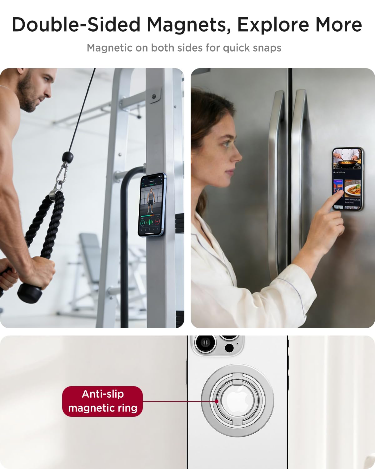 Miimall Anello Mag-safe Compatibile con iPhone 17/16/15/Pro Max/Pro, Anello Magnetico Doppio Lato, Cavalletto Resistente in Lega di Zinco, Durable Mag Safe Ring per iPhone 17 16 15 14 13 12, Argento
