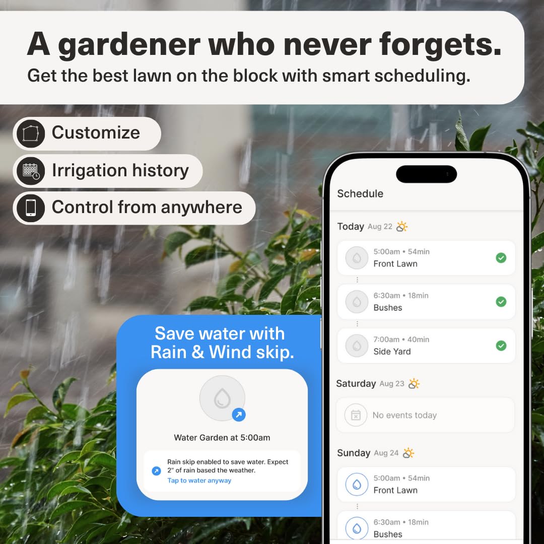 Rain Bird OTO Lawn Smart Irrigatore – irrigazione di precisione controllata da app, alimentazione solare, intelligenza meteorologica, salti pioggia, installazione rapida, copre un sistema di