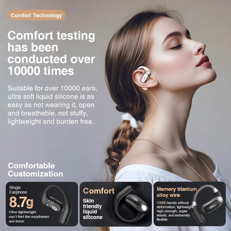 hi95 Dual Earhook Bluetooth Headphones Open Dual Microphone Noise Cancelling Directional Audio No Latency (White)