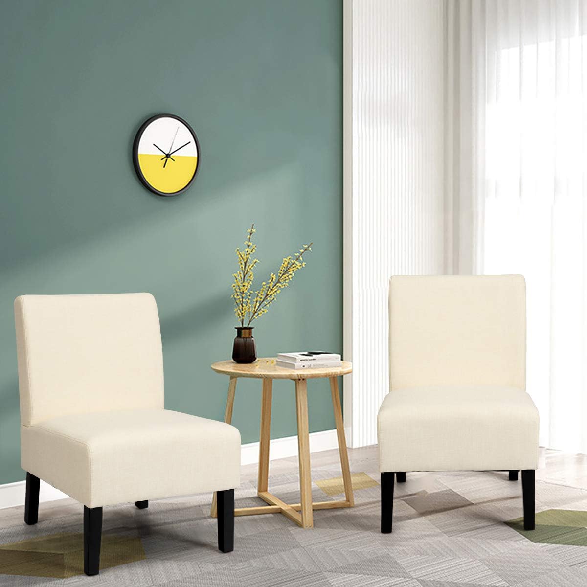 Giantex Set of 2 Armless Accent Chairs, w/Curved Backrest, Rubber Wood Legs, Soft Sponge, Comfortable Backrest, Upholstered Fabric Side Chairs, Living Room Slipper Chair (2, Ivory) : Home & Kitchen