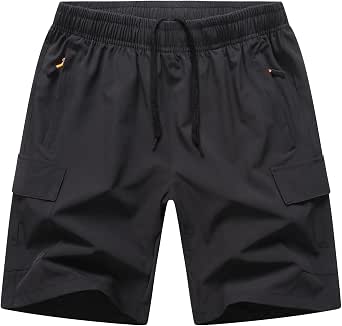 Boys Cargo Shorts, Outdoor Quick Dry Hiking Shorts, Lightweight Athletic Shorts with Zipper Pockets