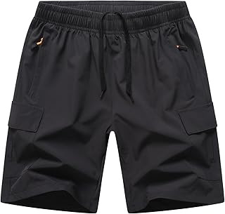 HONCANBoys Cargo Shorts, Outdoor Quick Dry Hiking Shorts, Lightweight Athletic Short with Zipper Pockets