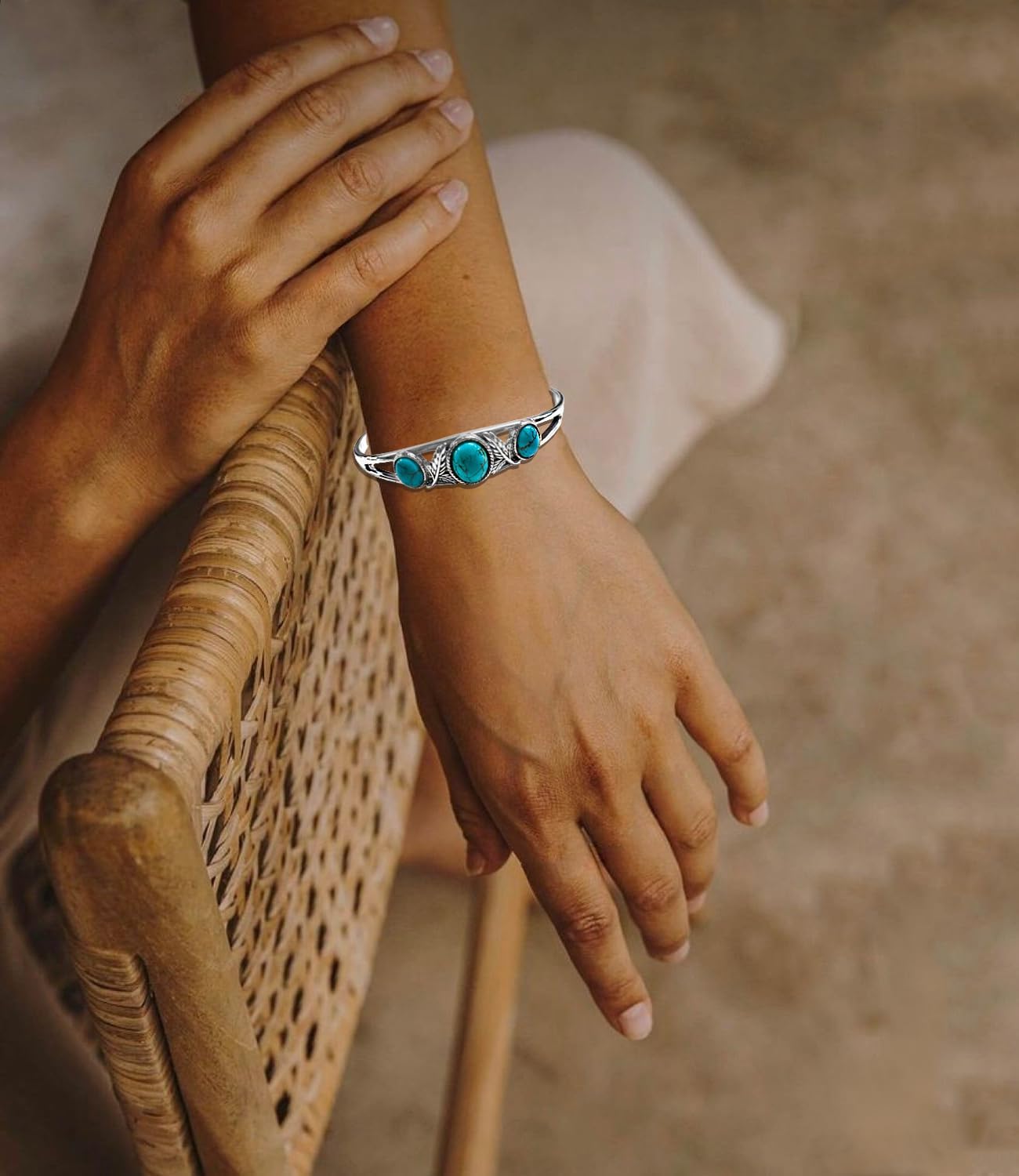 Genuine Turquoise Bracelet Cuff Bracelet for Women Mom 925 Sterling Silver Natural Turquoise Bangles Vintage Bracelet Boho Jewelry for Birthday Christmas Mother's Day Valentine's Day