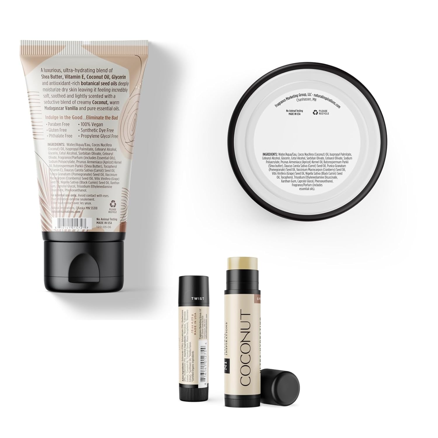 Natural Inspirations Coconut Ambre Vanille Body Care Trio Gift Set in Travel Bag