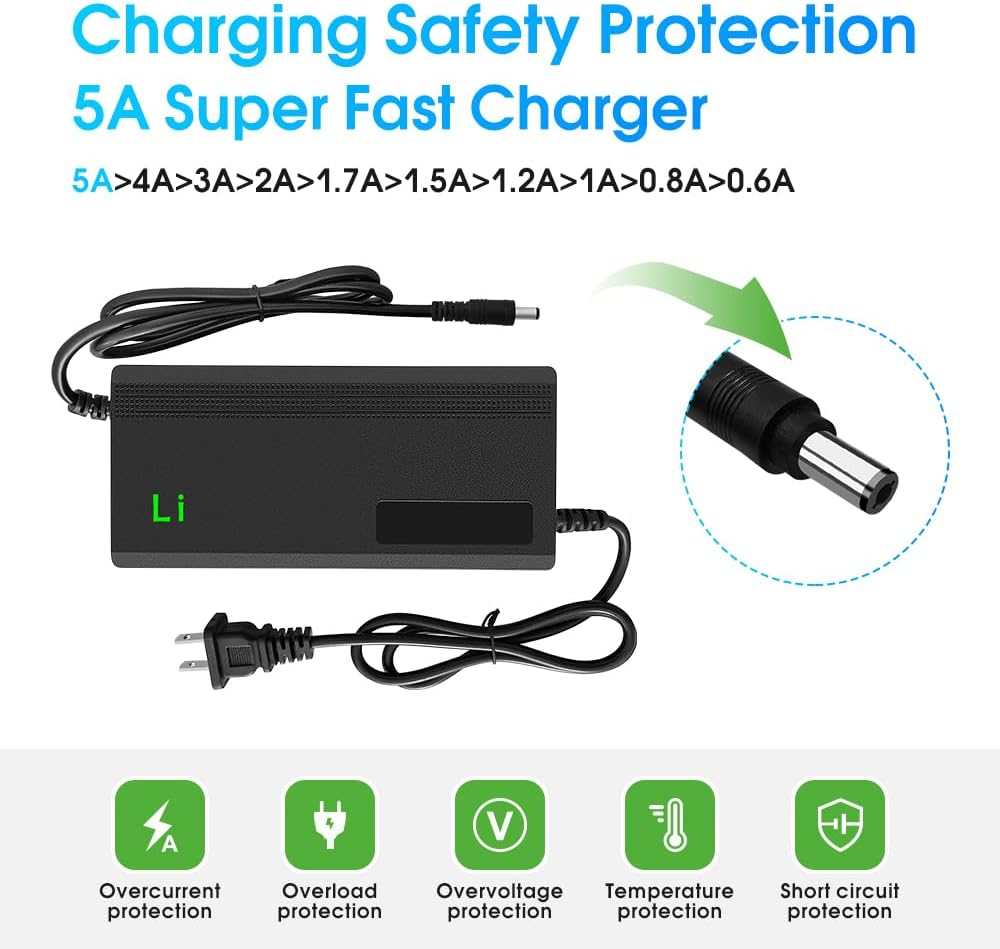 29.4V 3A/5A Charger with 6-in-1 Plug for 36V Lithium Battery Such as Car Truck Lawn Mower Boat Marine Batteries (29.4V5A)
