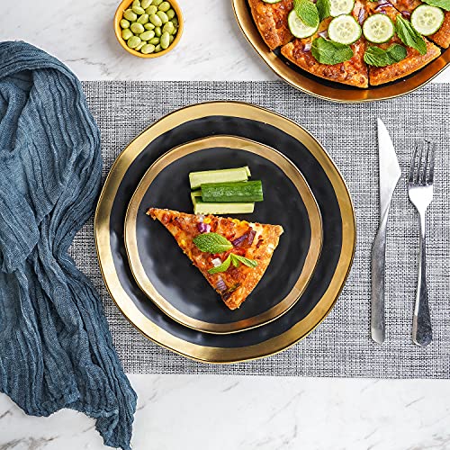 Stone Lain Porcelain 16 Piece Dinnerware Set, Service For 4, Black And Golden Rim #TOP3