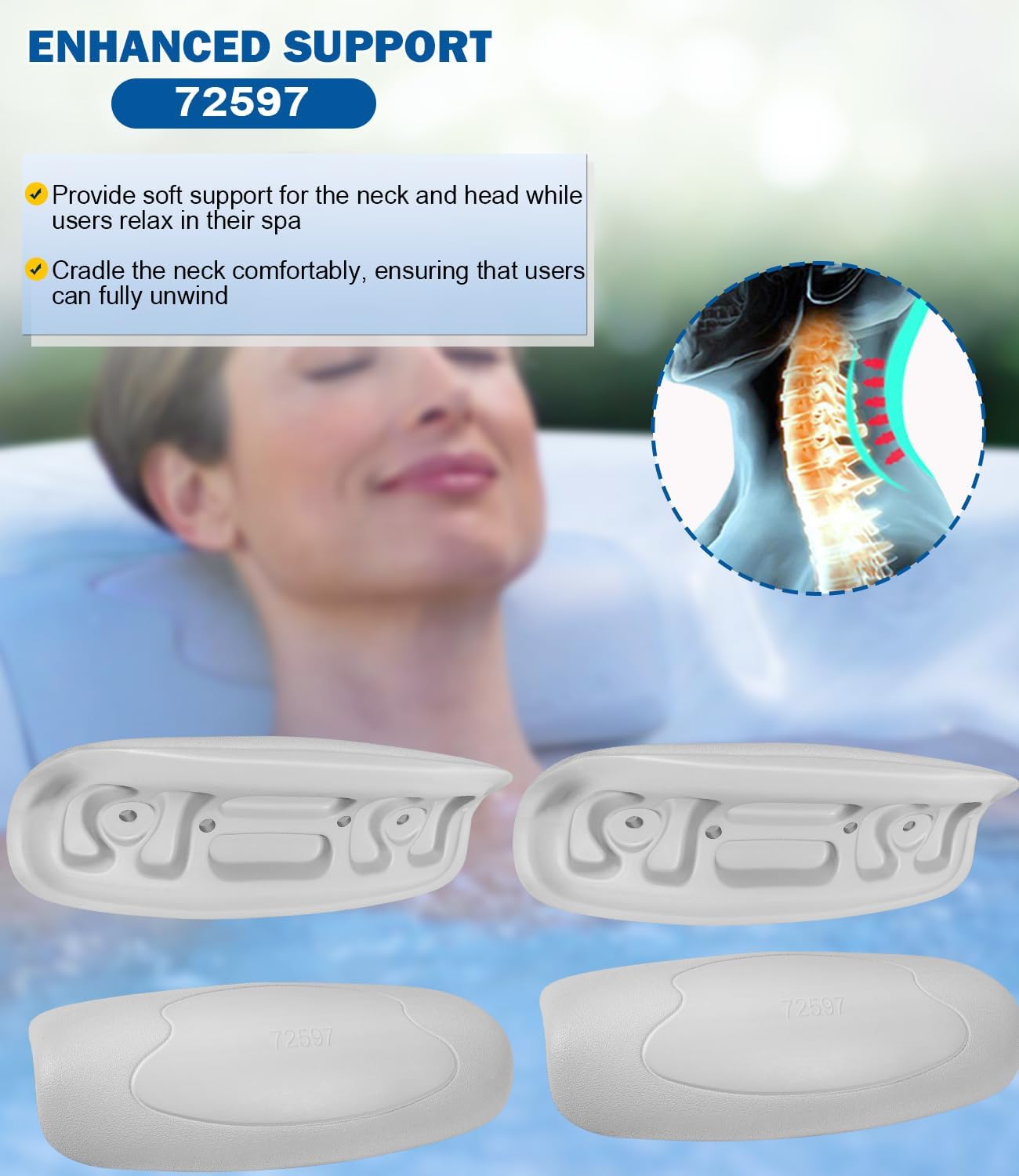 Bonbo 4-Pack 72597 Spa Neck Pillow Fit for 2002-2007 Hot Spring Highlife Series Hot Tubs 2002-2007, Cool Gray Head Rest Replacement Pillow