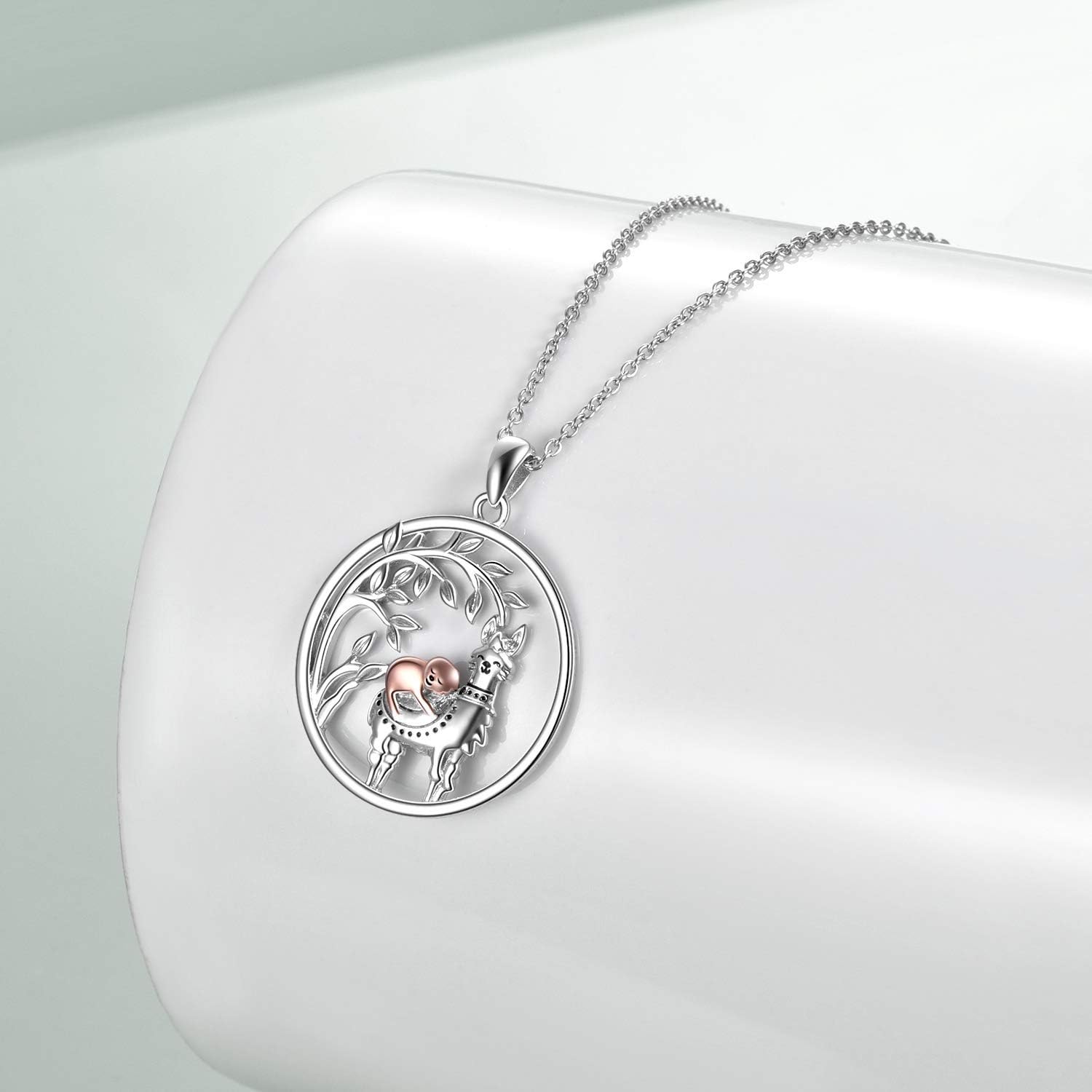 ONEFINITY Sloth Llama Gifts Sterling Silver Sloth Llama Necklace Crystal Sloth Alpaca Pendant Jewelry Set for Women Girls