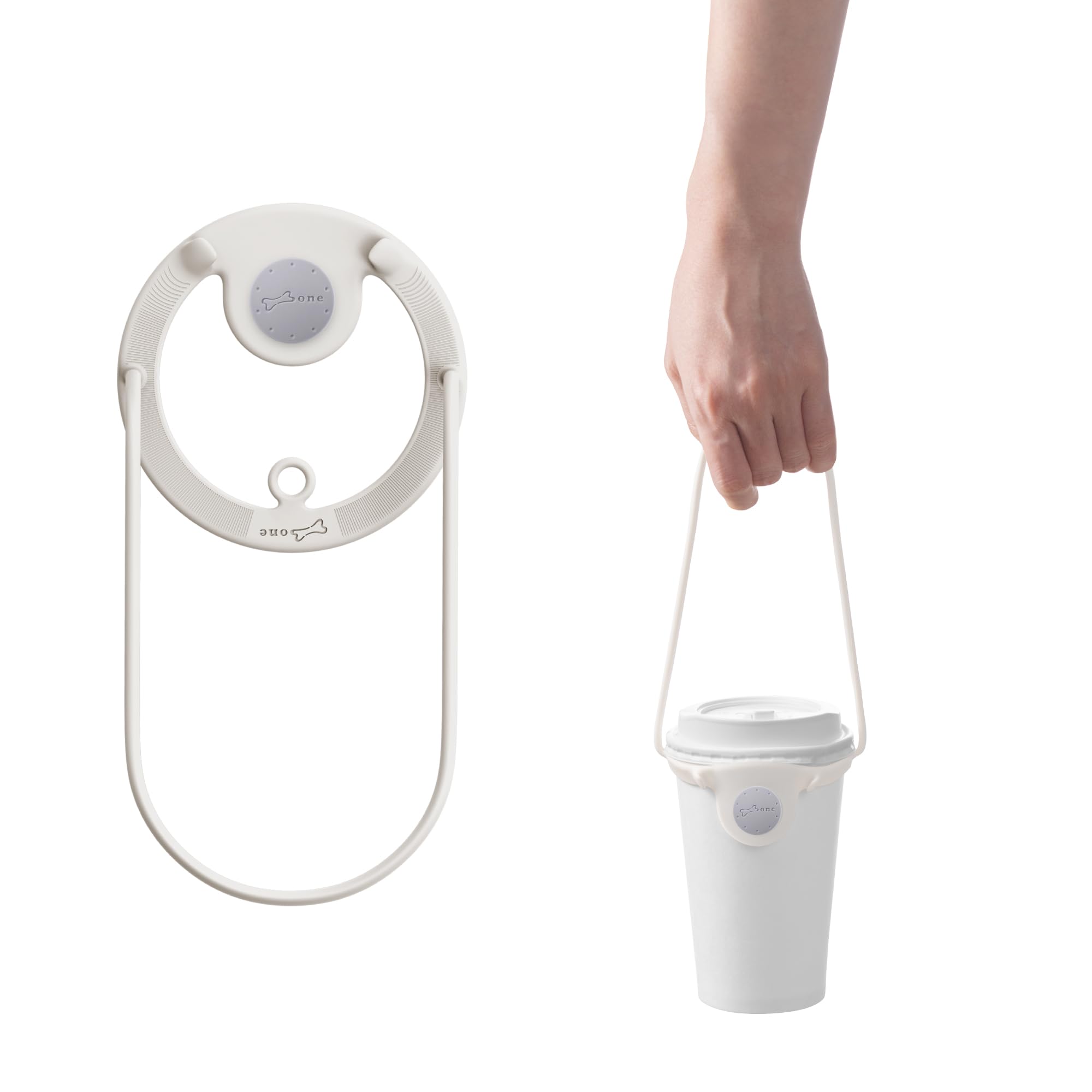 BONE Cup Tie 2, Reusable Takeout Beverage Carrier with Handle Tie, Silicone Coffee Cup Holder for to Go Cold and Hot Drinks with Self-Securing Strap - Black (White)