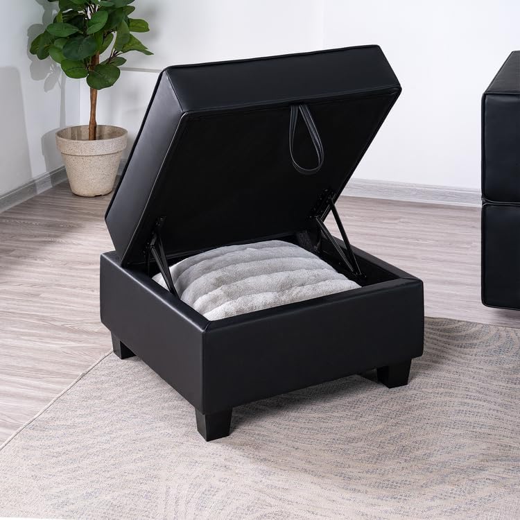 Miniatura 3 de Naomi Home Sarah - Sofá modular en forma de L de 5 piezas con otomana, cuero de aire negro, asientos ergonómicos profundos con resortes helicoidales