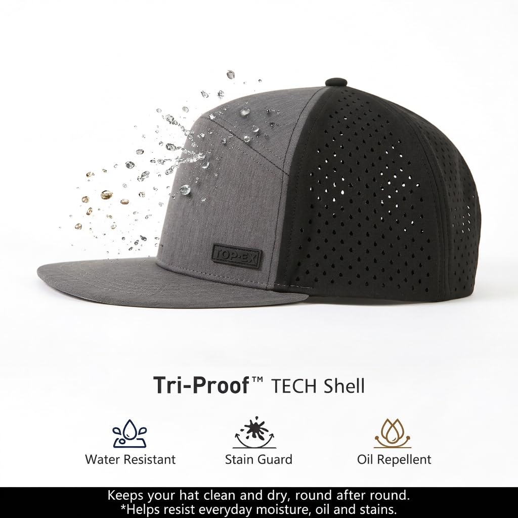 TOP-EX UVCoolix™ - Cappello da baseball con fascia per il sudore a tesa piatta, traspirante, impermeabile, protezione solare, da golf, regolabile, per uomo e donna