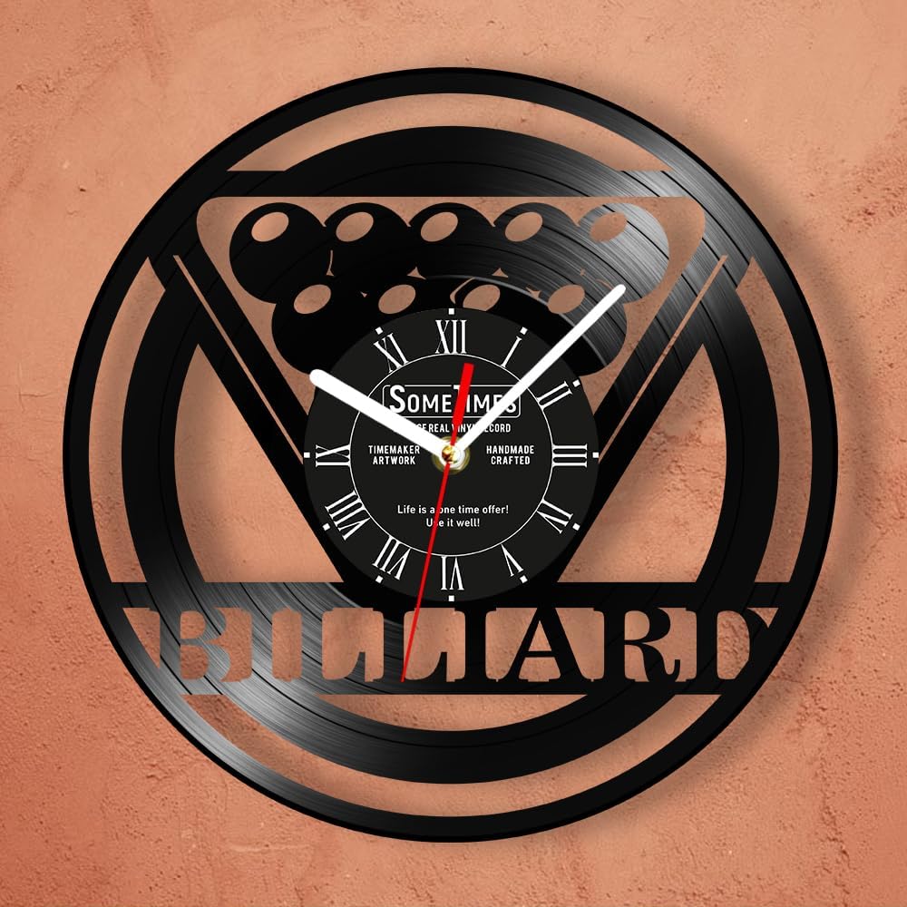 The Geeky Days Billiards Pool Ball Clock Personalized Text, Customizable Billiards Ball Wall Clock Silent Non Ticking Battery Vinyl Record Wall Watch Clock for Snooker Lovers Pool Room Games Room 12''