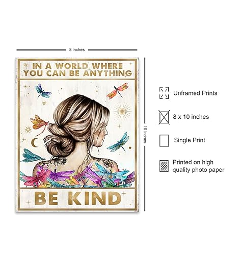 Miniatura 2 de Be Kind Wall Decor for Women - positive Affirmations Dragonfly Inspirational Wall Art - Boho-chic Motivational poster for Woman, Girl - Women's