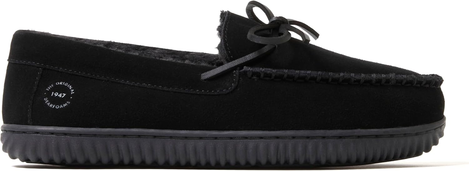 [Dearfoams] スリッパ Hudson Suede Memory Foam Moccasin With Tie Slippe