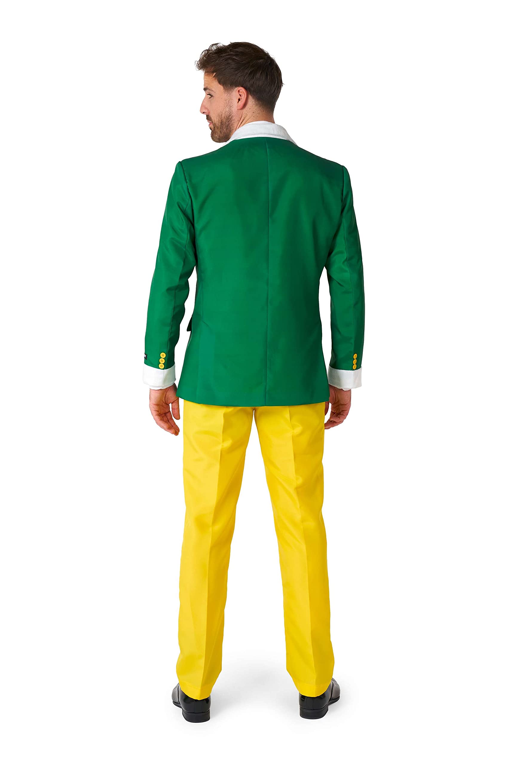 Suitmeister Herrenkostüm - Elf Weihnachten Halloween Outfit Set - Grün, Gelb - Enthält Weihnachtsblazer, Hose, Hut, Krawatte