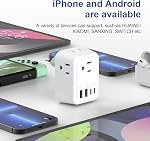 European Travel Plug Adapter - Type C Plug with 2 AC Outlets & 4 USB Ports (Incl. 2 USB-C), Universal Voltage for USA/CA to EU/FR/ES/IT/DE, Compact Cube Design