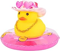 Vista 8 de Wonuu Decoración de pato de goma para automóvil, adorno de tablero con mini sombrero de flores, anillo de natación, collar y gafas de sol