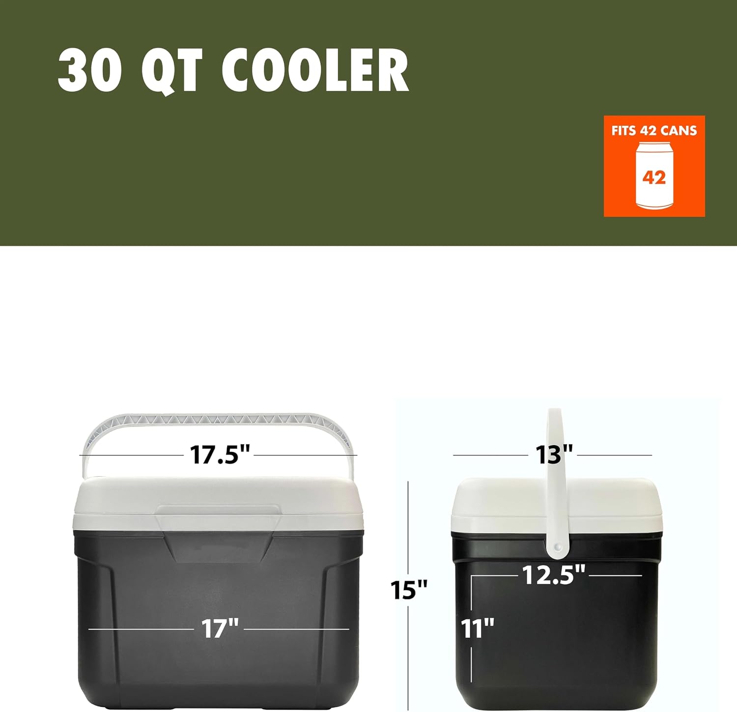 30 Quart Hard Side Cooler, 42-Can Capacity, Gray