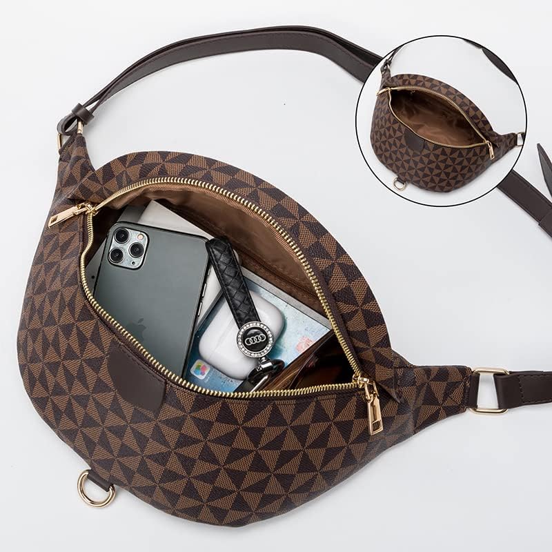 Crossbody Sling Bag for Women Fanny Pack with Adjustable Strap Large Opening Two-Way Zipper Closure Chest Trendy Checkered Belt for Daily Shopping Travel (Chocolate brown) - Image 2