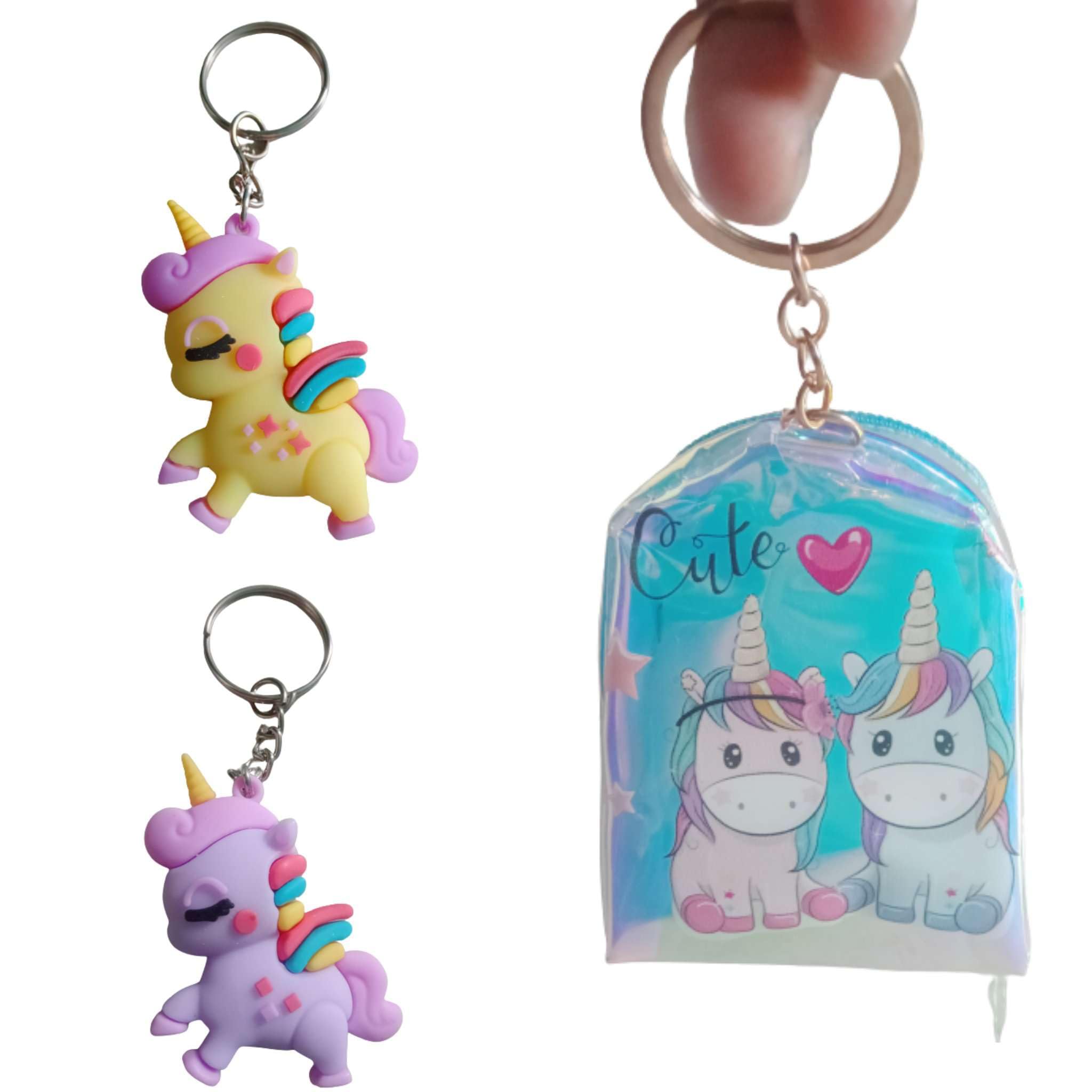 Rainbow Unicron Purse & 2 Cute 3D Unicorn Keychains for Kids/Unisex Kids' Novelty Purse & Keychain Set