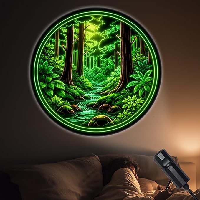 FLFGIDD Portable Projector Lamp USB Powered with Circular Forest Stream Tree Scenery Projection for Home Office Study Room Bedroom and More