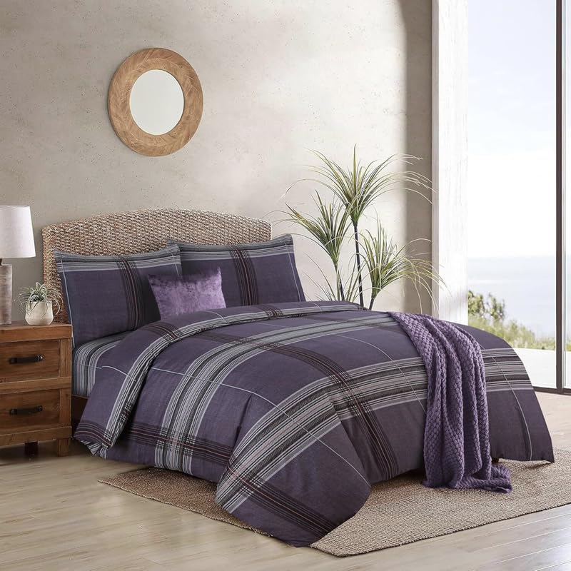Luxury 4-Piece Marble Floral Bedding Set – Soft Duvet Cover, Deep Pocket Fitted Sheet, Pillowcases – Wrinkle-Resistant, Hotel-Quality, Machine Washable, All-Season Bedding – K_Graphic-Check – King