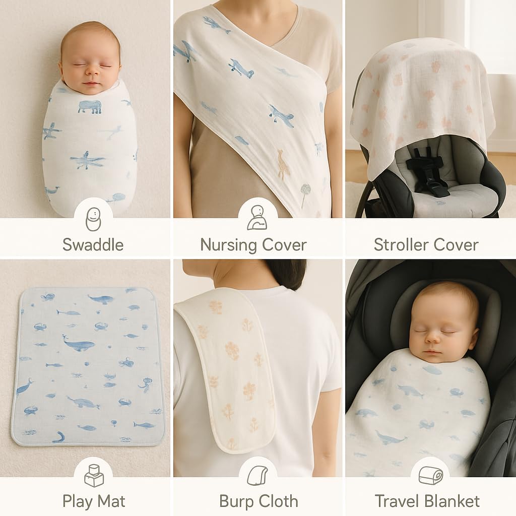 Soft 100% Cotton Swaddles for Newborns, 2- Pack - Large, Breathable Baby Blanket - Versatile, Durable Muslin Swaddle Blankets - Perfect Newborn Essentials
