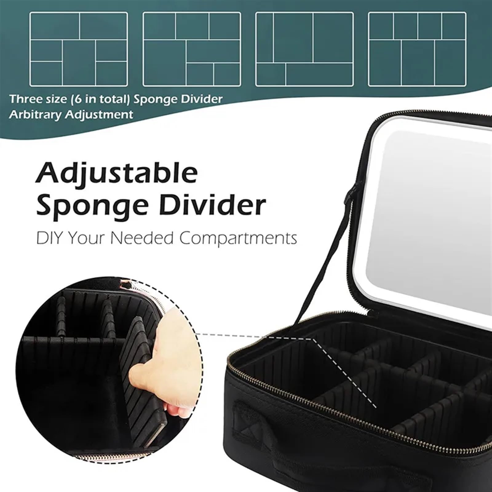 Neceser Viaje Mujer Bolsa de cosméticos con Espejo, Estuche for cosméticos, PU, ​​Gran Capacidad, Bolsas de Maquillaje de Viaje portátiles for Mujeres con luz