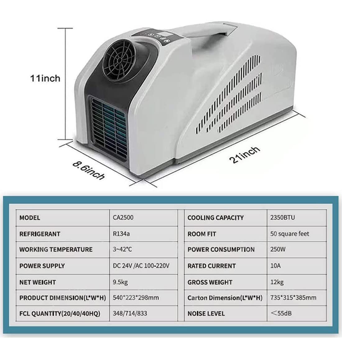 Klimatyzator do samochodów kempingowych Przenośny klimatyzator Chłodnica powietrza zewnętrznego Mobilna z chłodzeniem 2350 BTU, 24 V 240 W Niskie zużycie energii dla samochodów kempingowych Podróż z