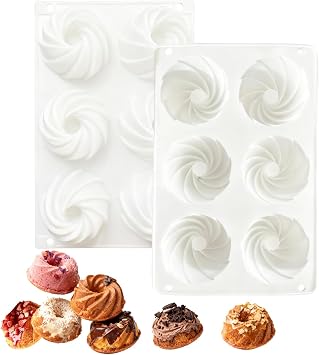 2 Pcs Mini Fluted Tube Cake Pan, 6-Cavity Silicone Fluted Tube Cake Pan Donut Molds, Nonstick Cake Baking Pan for Cupcakes, Donuts, Jellies