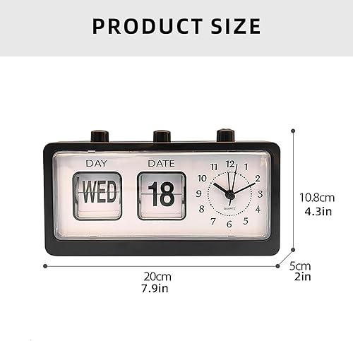 Miniatura 6 de Reloj despertador mecánico clásico retro con calendario manual, fecha, día, hora para sala de estar u oficina