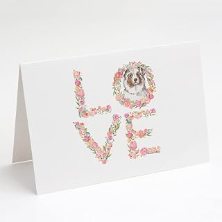 Caroline's Treasures WDK4312GCA7P Australian Shepherd #4 LOVE Greeting Cards and Envelopes Pack of 8 Blank Cards with Envelopes Whimsical A7 Size 5x7 Blank Note Cards