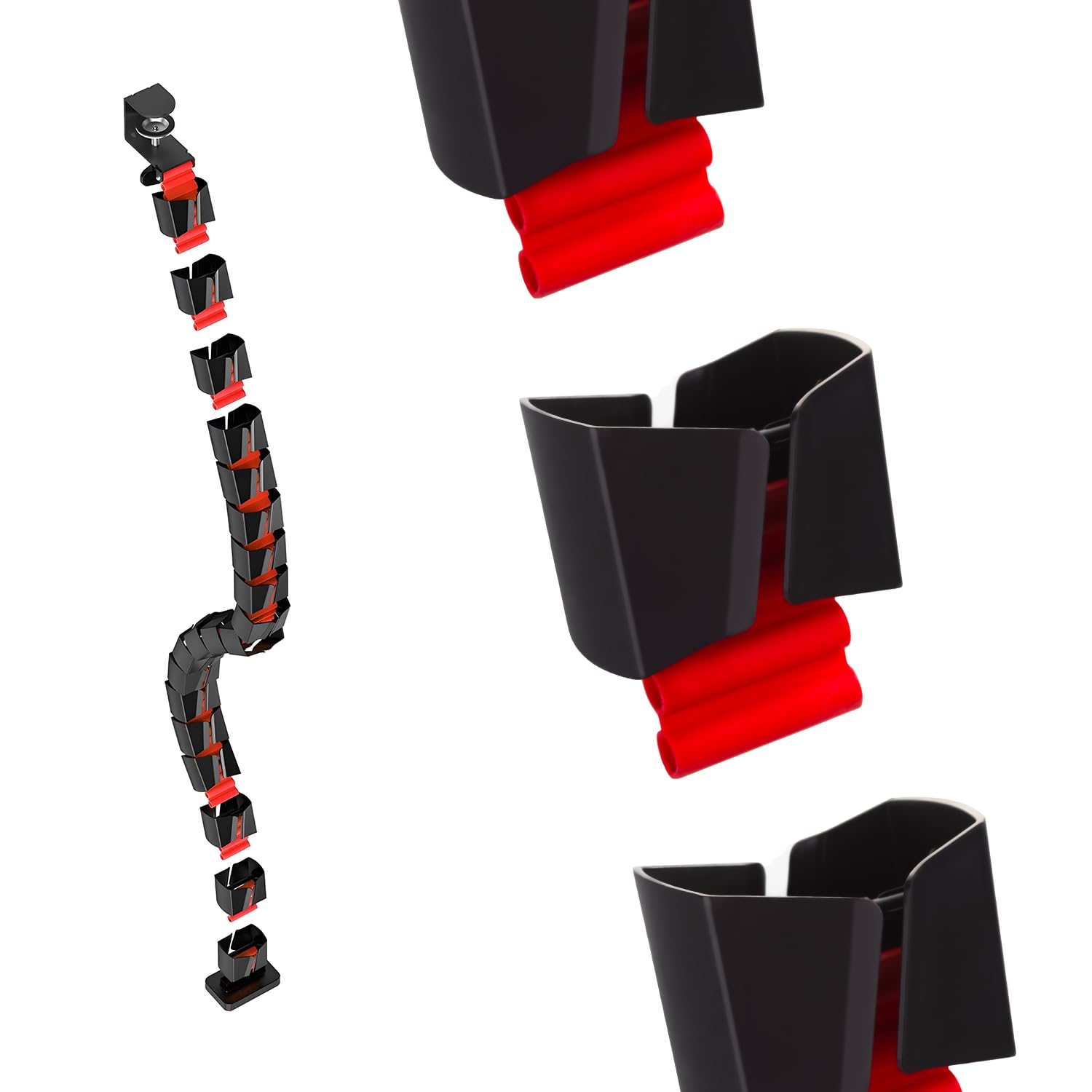 RS125 Organizer do kanałów kablowych, 1345 mm, czarno-czerwony, modułowa ochrona kabla na biurko, 2-kanałowy system organizacji bez wiercenia, zarządzanie kablami w stylu gamingowym