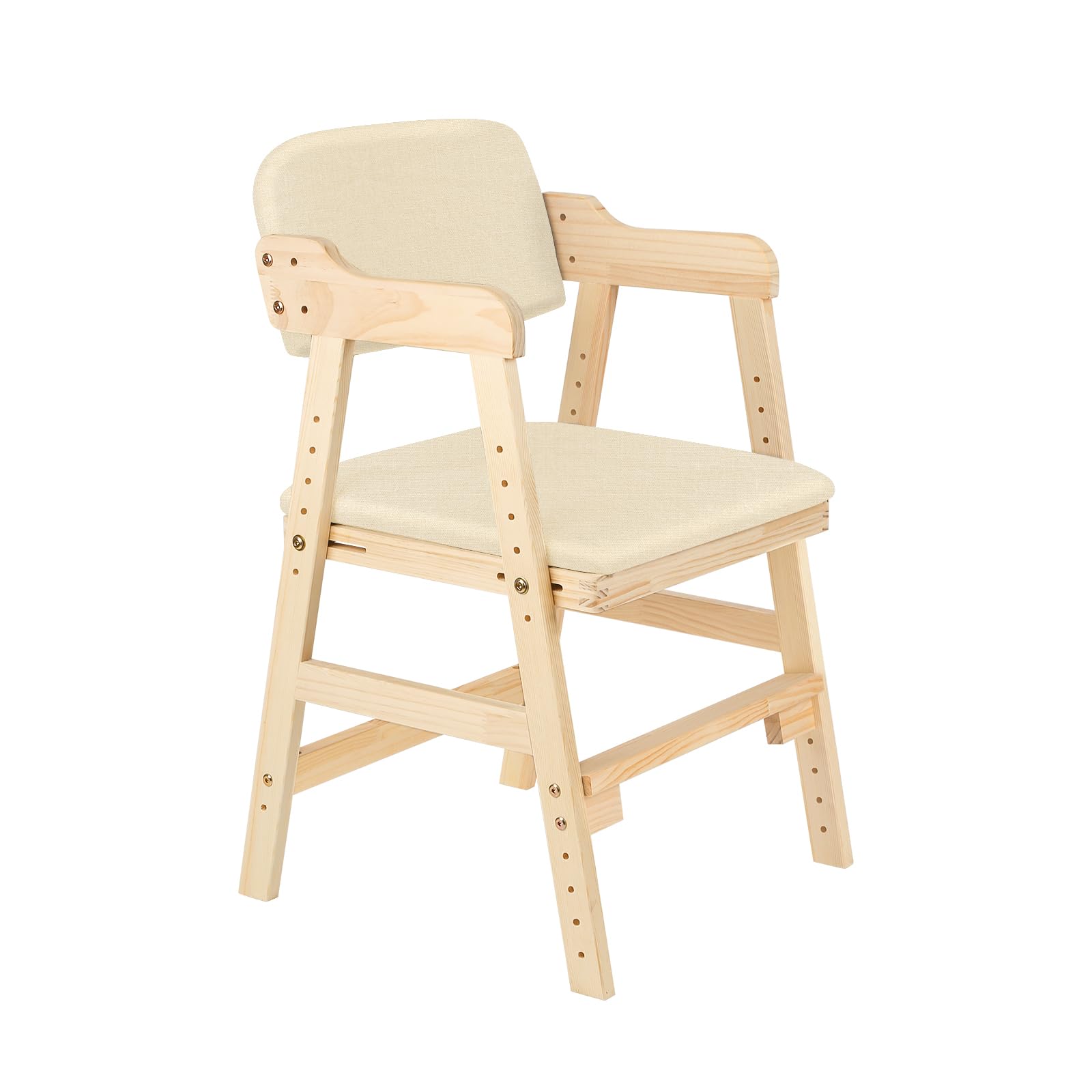 Tronas de Bebé Ajustable Trona Portatil Multifuncional，Silla Alta escalable de Madera Natural Sit Up 3 Altura Ajustable, 6 meses-10 años hasta 90 kg, 48 x 46 x 78 cm - Beige