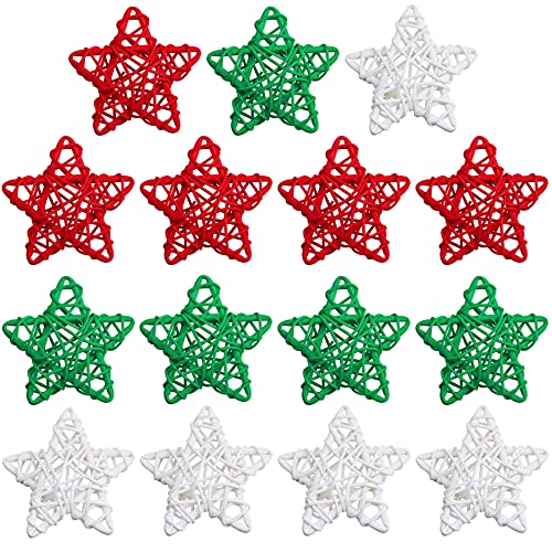 Stmk 15 Pcs Christmas Star Shaped Rattan Balls Decoration, 2.36 Inch Red White And Green Star Shaped Wicker Balls For Christmas Home Decor Diy Vase Bowl Filler Ornament Wedding Table Decoration #TOP16