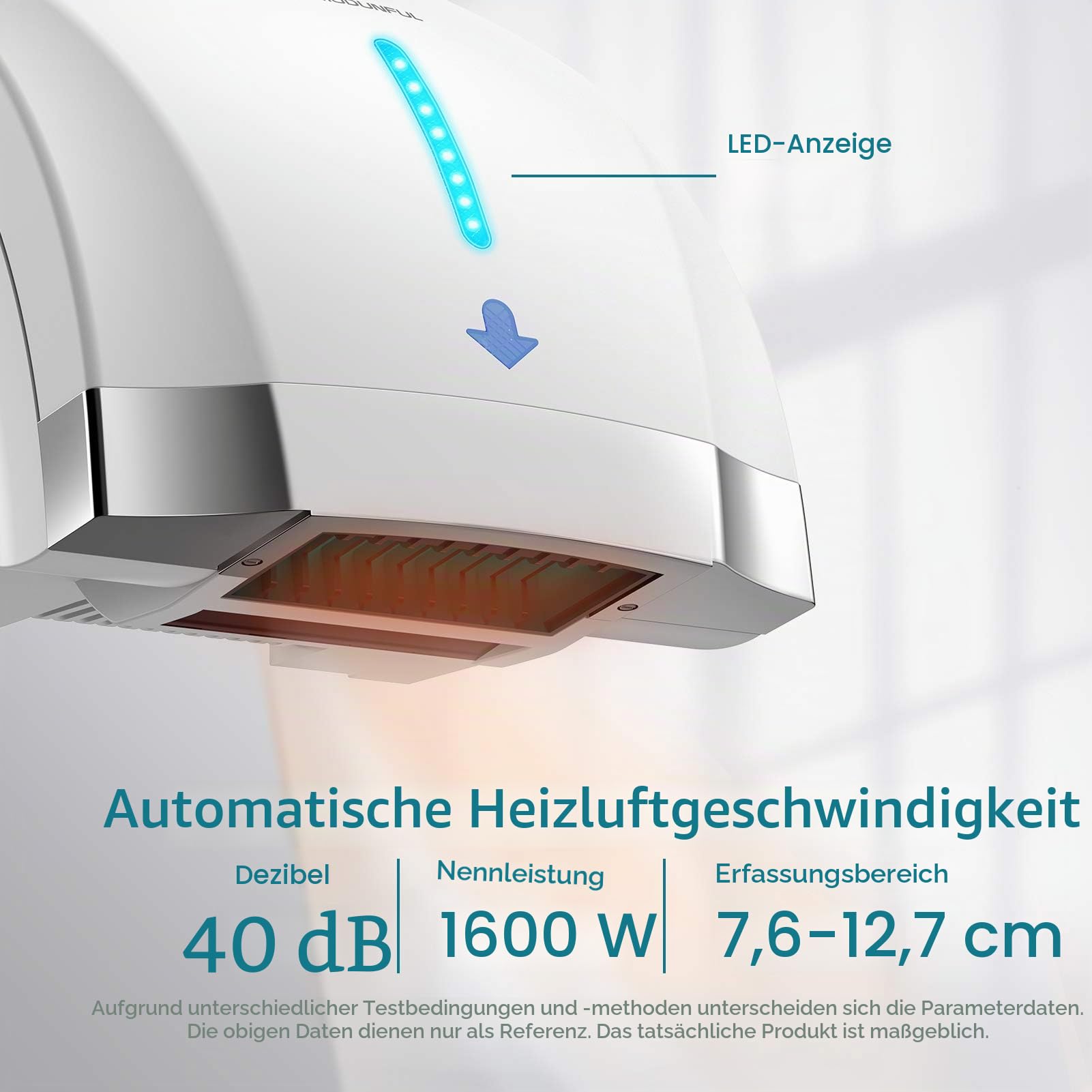 modunful Automatischer Handtrockner Elektrischer Wandmontage Infrarotsensor Händetrockner für Badezimmer Toiletten, 2000W Handtrockner Einstecken, Geräuscharm (40 db), Kompakte ABS-Abdeckung (Weiß)