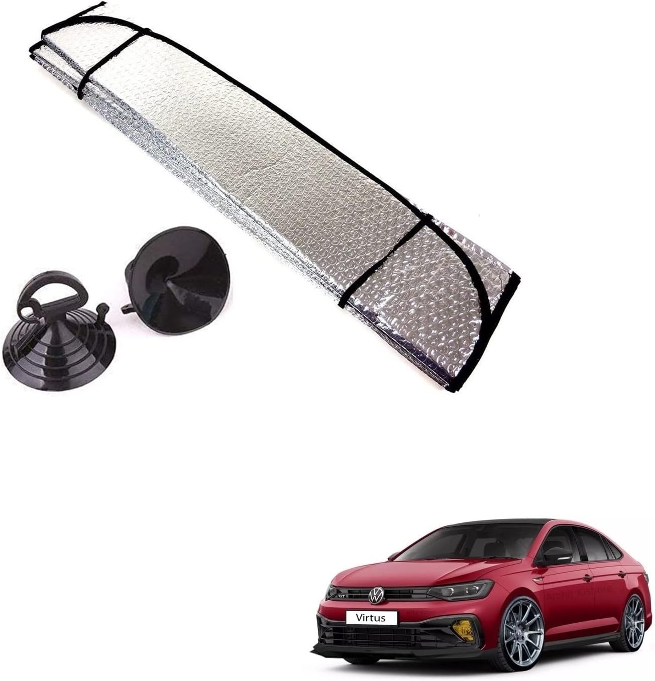 Auto Addict Car Sunshades Aluminium Foil Foldable Windshield (Front Window,Rear Window,1 pc) Sunshade for Volkswagen Virtus